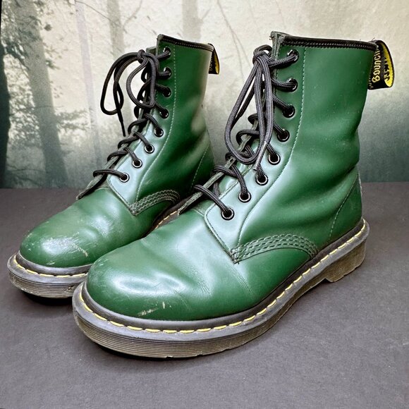 Dr Martens 1460 Ankle Boots Pascal 8 eyelet Lace Up Green Leather US 8 UK 6 - Picture 2 of 11